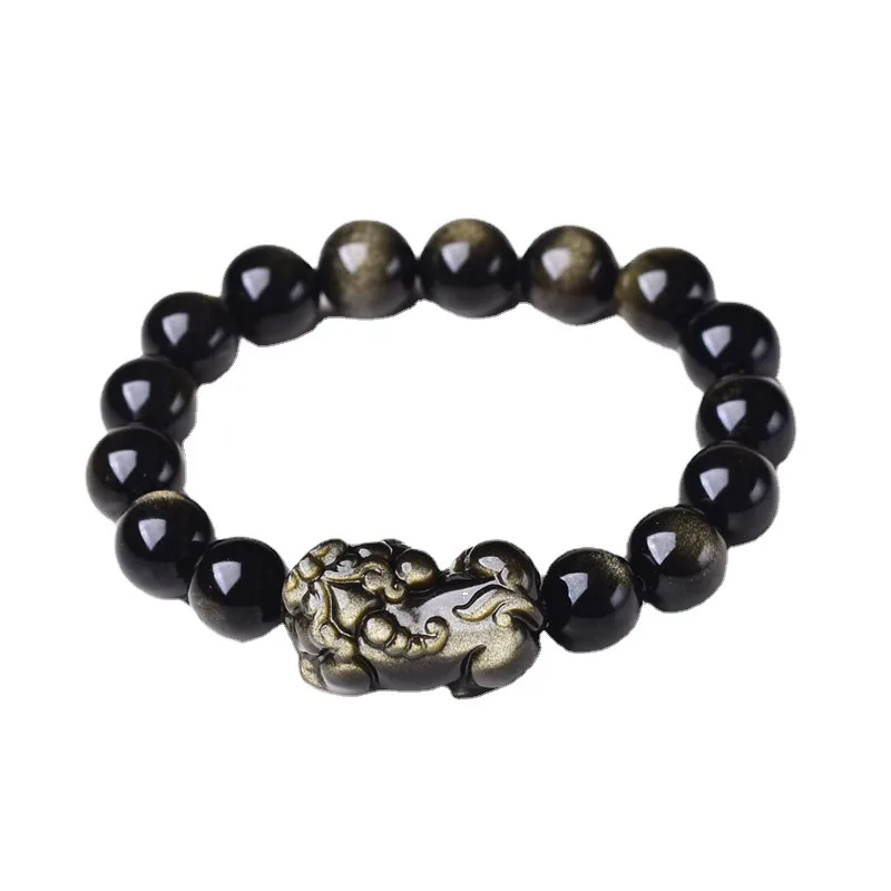 Natural Gold Obsidian Bracelet Men Women Healing Gemstone Fine Jewelry Pulsera Feng Shui  Pixiu Obsidian Wealth Bracelets Bangle view 5
