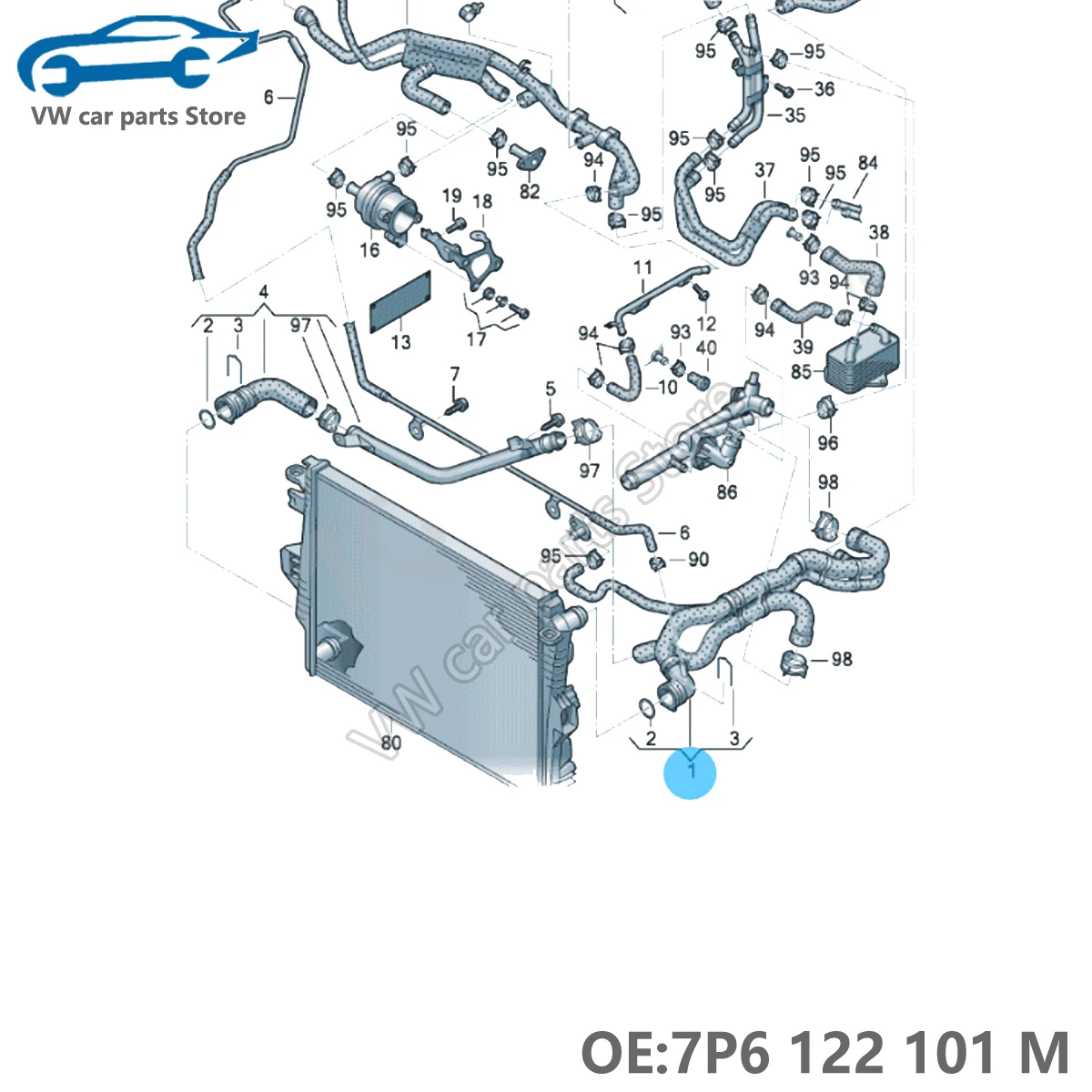 7ป 6122101 เอ็ม 7P 6122101 L หม้อน้ําท่อน้ําหล่อเย็นสําหรับ Volkswagen Touareg 3.6 2011-2018 ท่อน้ําหล่อเย็น 7P6 122 101 M 7P6 122 101 L
