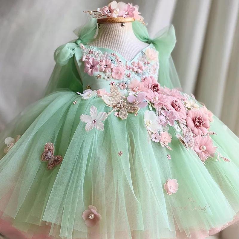 

Children Formal Dress Bow Mesh Fluffy Skirt Baby Girl Flower Lolita Princess Clothes Boutique High Quality Wear