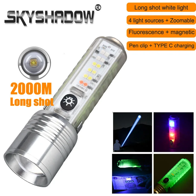 

UV Torch Ultraviolet Flashlight 100000 Lm Rechargeable Pen Light Portable Flashlight Long Shot Spotlight For Camping Outdoor