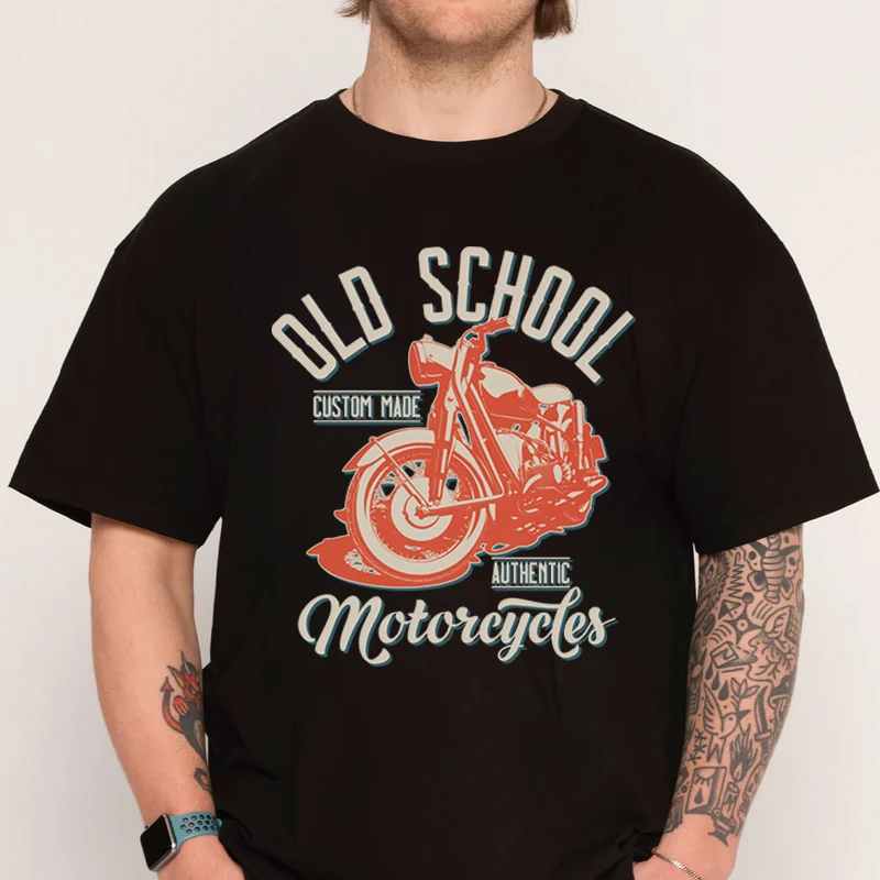 

Old School Motorcycles Poster T-shirt New Fashion 100% Cotton Men Short Sleeve Printing O-Neck Casual T Shirt