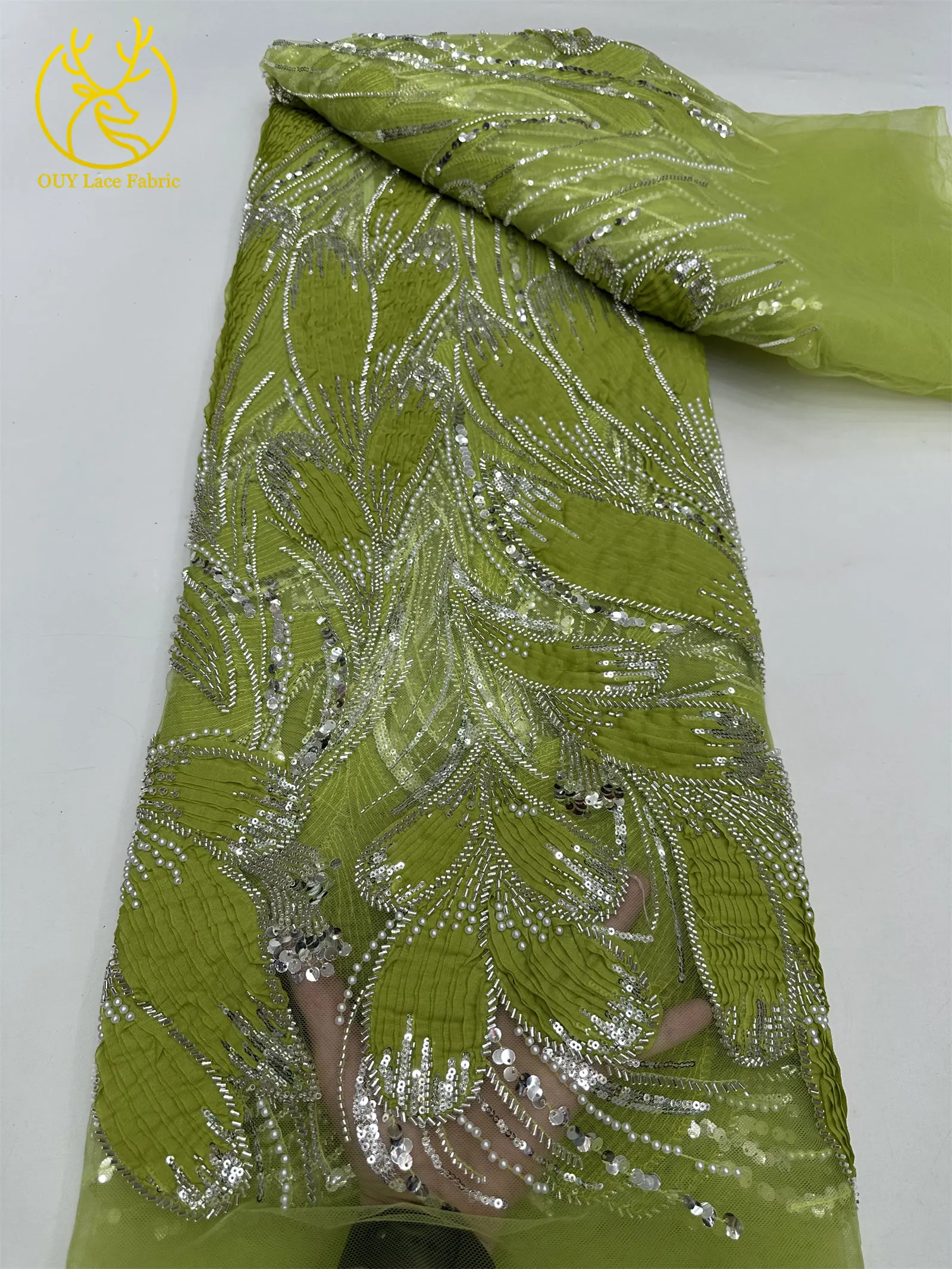 Newest African Nigerian Beaded Lace Fabric 2025 High Quality French Sequin Tulle Lace Fabric for Wedding Dress Sewing 5 yards