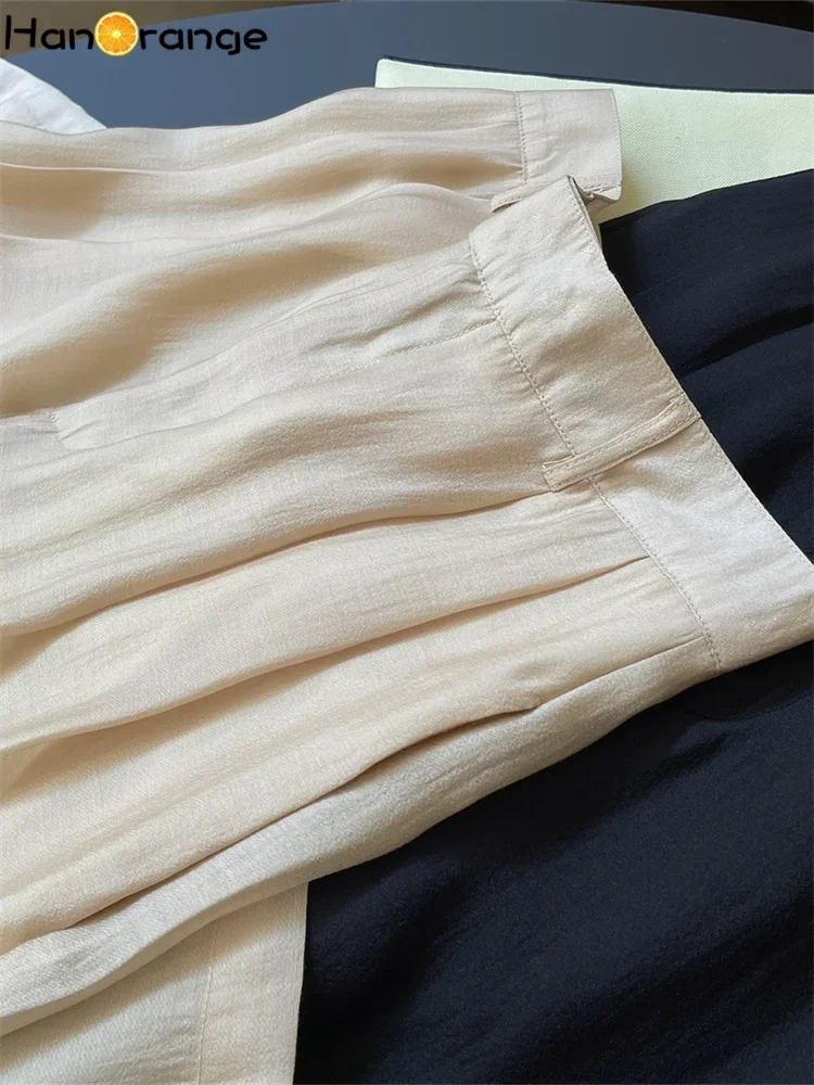 HanOrange 2025 Summer Slightly Transparent Glossy Casual Pants Women High Waist Wide Leg Loose Thin Sunscreen Mopping Trousers