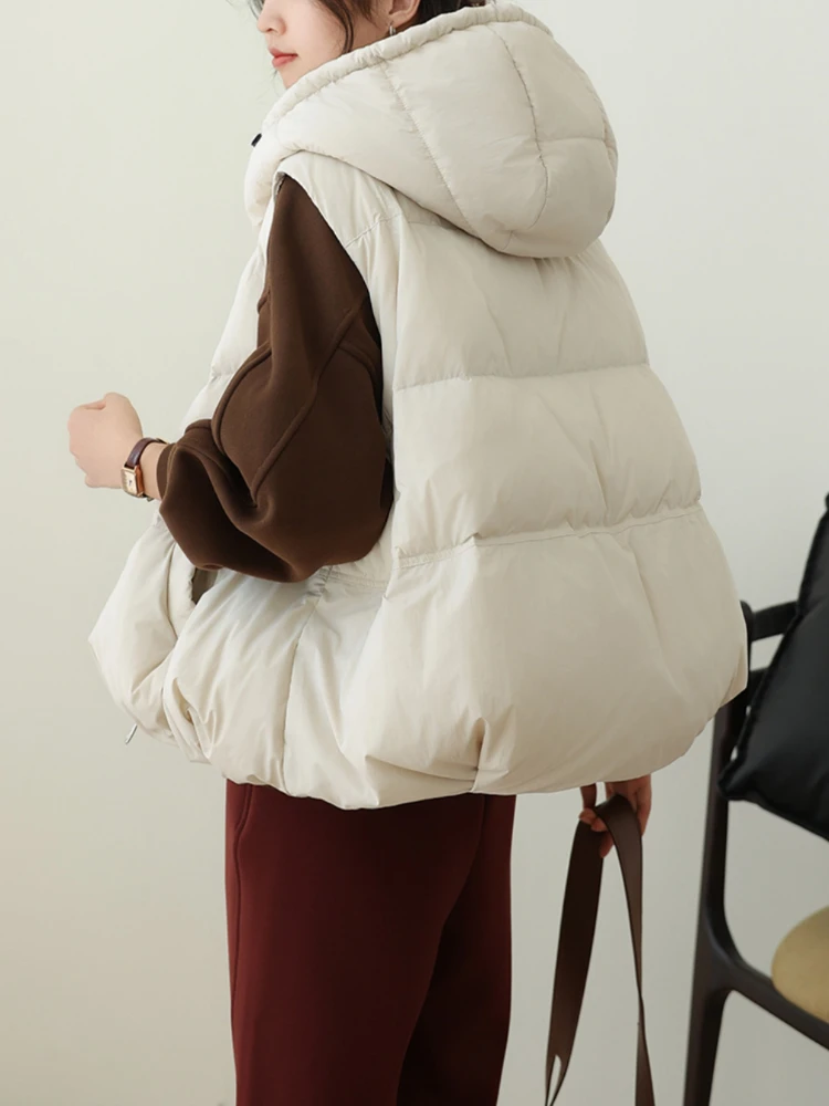 Gilet sans manches chaud pour femmes, veste en duvet moelleuse, parkas décontractées à capuche, style de rue, mode, hiver, nouveau, 2024