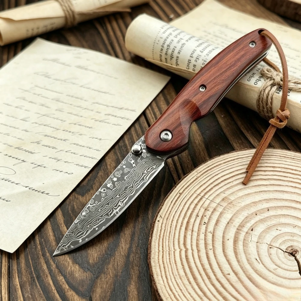 New Damascus Steel Folding Knife Everyday, Outdoor, Camping Personal Carry Knife Survival, Hiking, Cutting, Adventure Tool—Gift