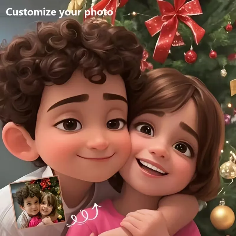 Custom Cartoon Animation Style Your Photo Canvas Print Portrait Couple Family Animal Wall Art Poster for Christmas Home Decor