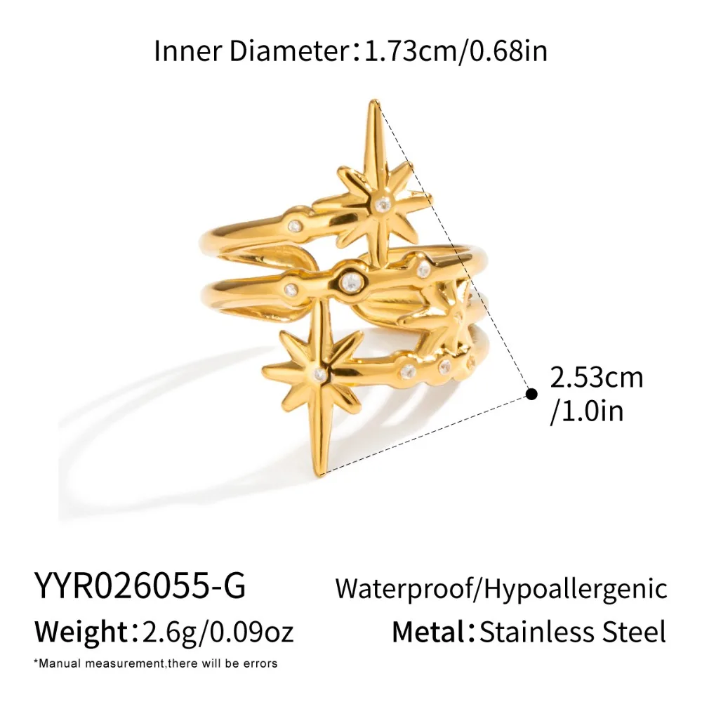 Elegant Stainless Steel Open Rings PVD Plated Open Design Multilayer Rings Multilayer Design Zircon Stone Zircon Rings For Women