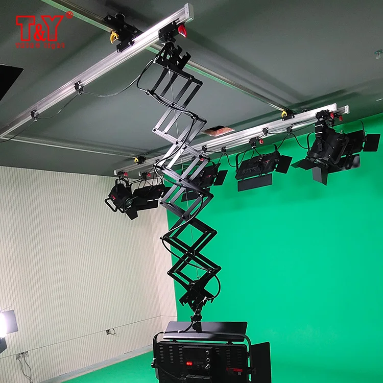 Broadcasting studio photography lighting suspension pantograph ceiling rail system