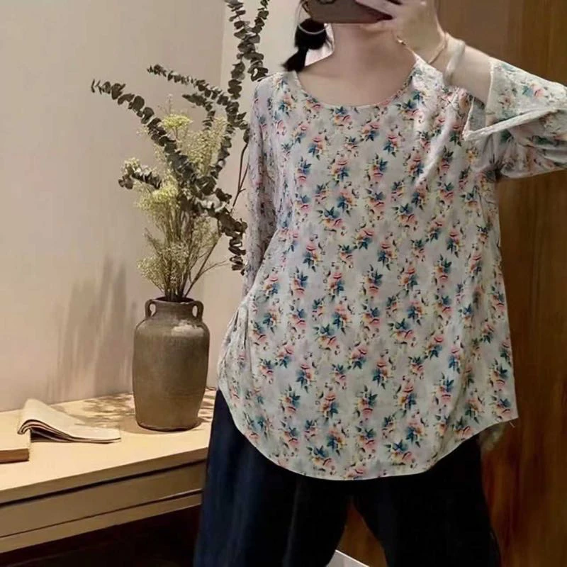 Masss Wasss 2026 Summer Fashion Floral Tee Shirts Womens British Design Loose Tops Ladies Vintage Causal Classic Printed Clothes