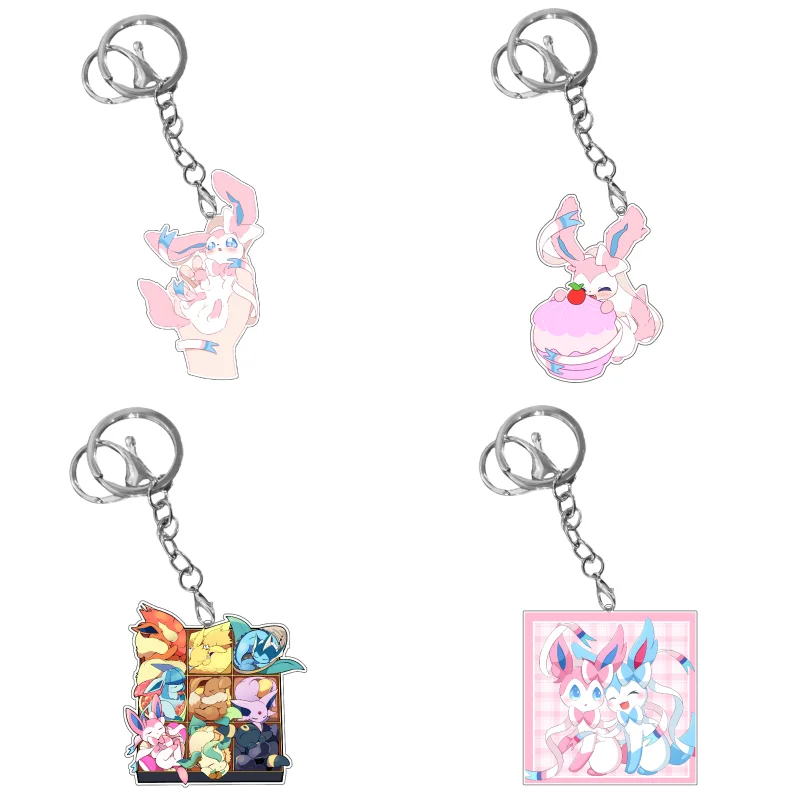 Pokemon Keychain Sushi Eevee Sylveon Leafeon Jolteon Espeon Cute Anime Game Characters Self Made Acrylic Pendant Decoration Gift