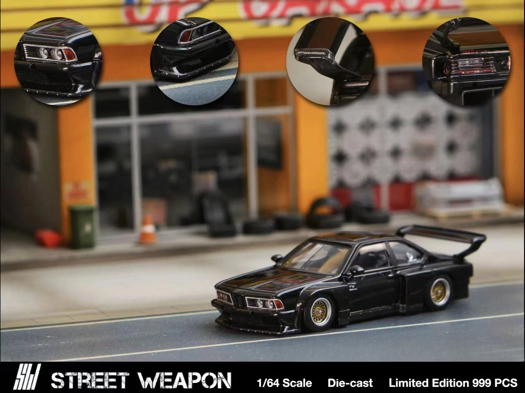 SW 1:64 E24 635 CSI black SharkNose Model Car