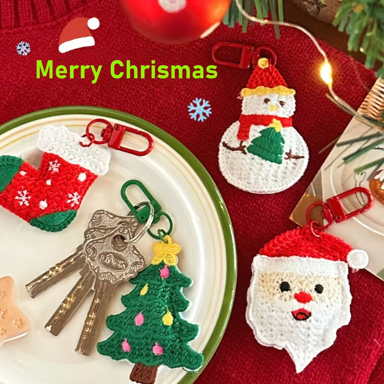 زينة عيد الميلاد متماسكة صديقة للبيئة، زخارف معلقة سانتا كلوز الصغيرة، سلاسل المفاتيح ديكور الحقيبة