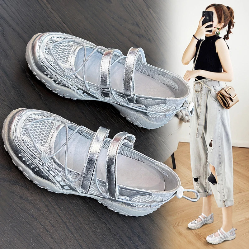 

Faionable Breathable Me Mary Jane oes, женские летние новинки 2023 года, с волшебной лентой, без шнуровки, с круглым носком, Single oes, повседневные спан...