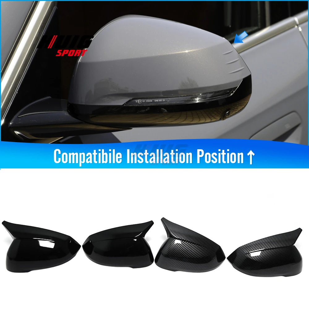 

2Pcs Plastic For BMW X1 U11 U12 2023 2024 OX Horn Exterior Car Side Wing Rearview Mirror Caps Shell Rear View Mirror Cover Trim