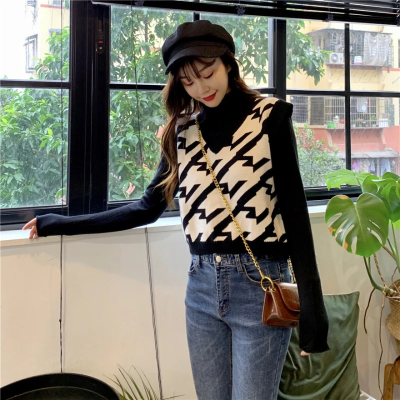 Simple Sets Women Spring Autumn Stylish Solid Sweaters All-match Knitwear Vests Panelled Elegant Advanced French Style Retro