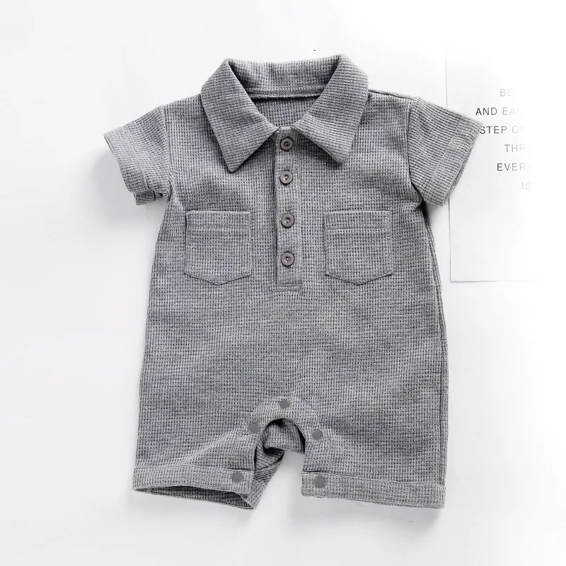 0-24M Newborn Baby Girl Solid Waffle Short Sleeve Jumpsuit Baby Unisex Boys & Girls Infant Tooling Bodysuit