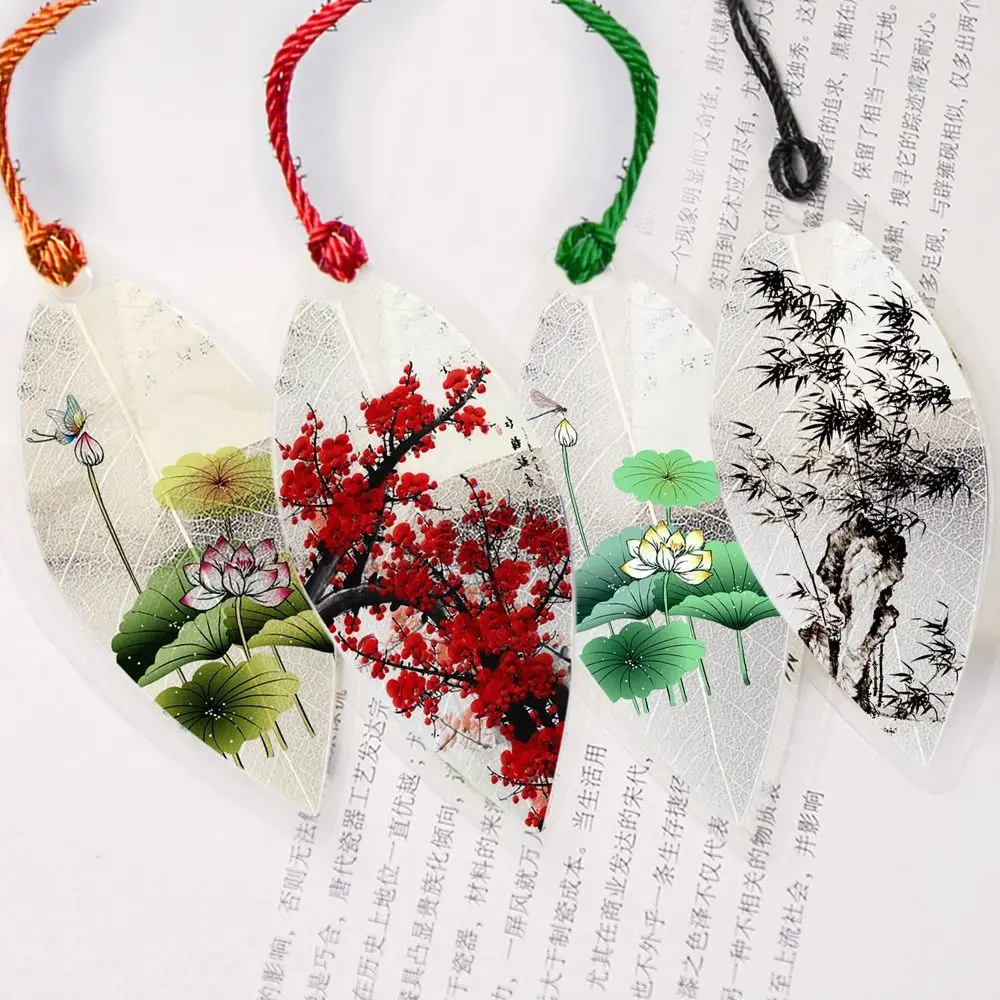 Plastic Landscape Painting Bookmarks Creative Stationery Chinese Colorful Archaic Bookmarks Leaf Vein Bookmark Students