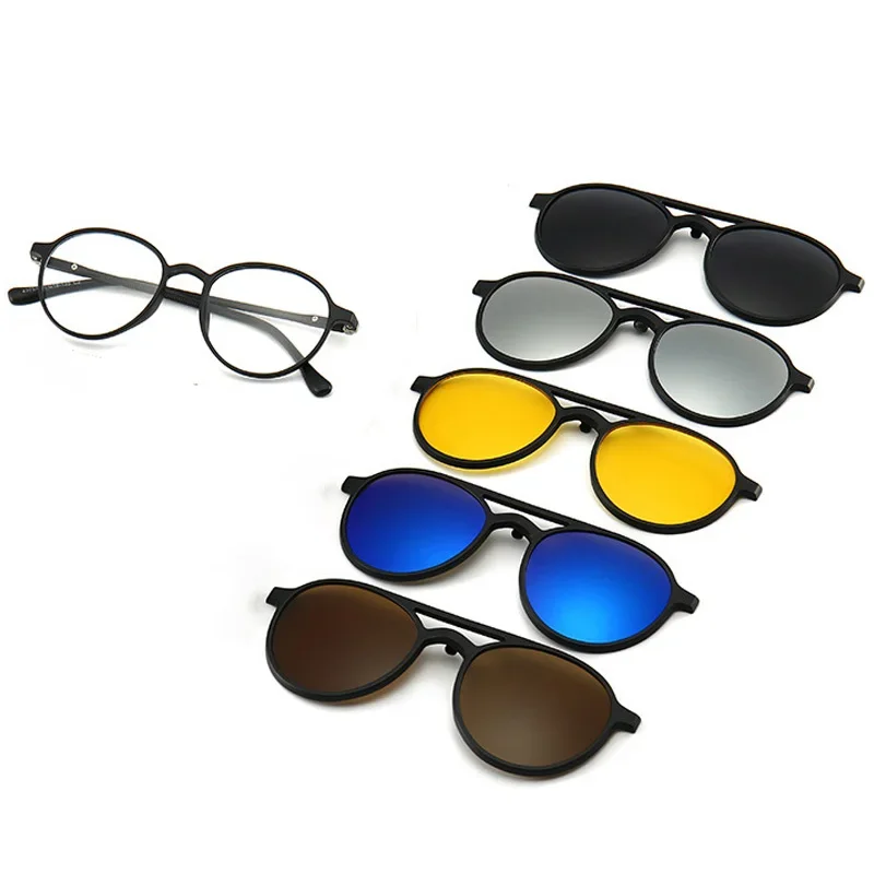 Vintage Round Polarized Clip On Sunglasses Men Women Magnetic Clips Eyewear Eyeglass Optical Frame Night Vision Glasses