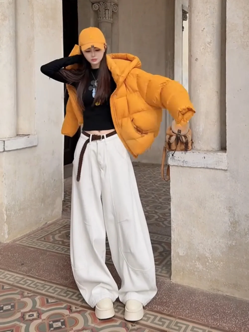 

American Sle High Waist Fce Lined Thiened White Wide Leg Jeans Women's Loose Drapey Knife Denim Pants