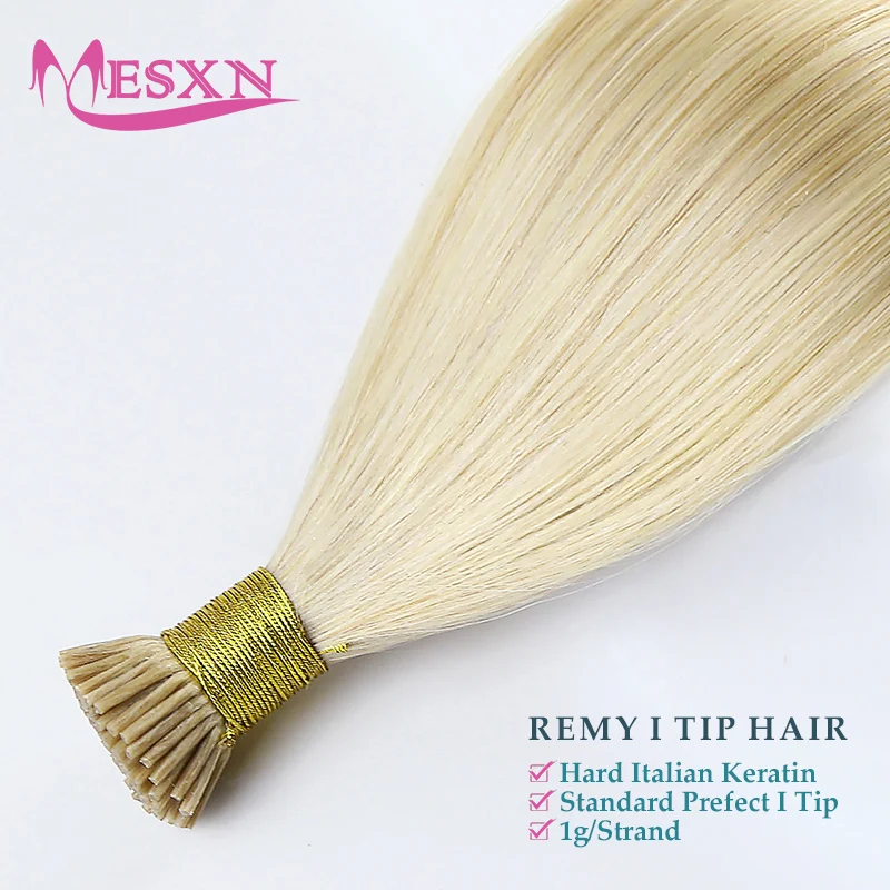 MESXN-I Dica extensão do cabelo, extensões de cabelo humano europeias retas, cápsula queratina, fusão natural, 50 fios por conjunto