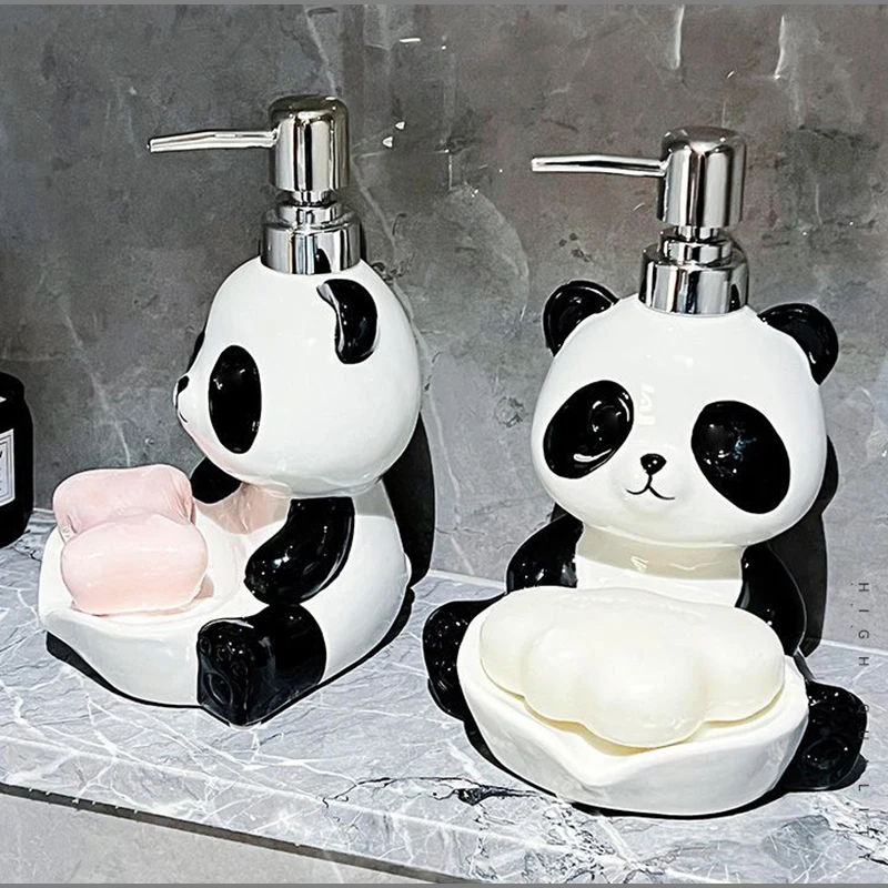 لطيف الباندا السيراميك زجاجة محلول صندوق الصابون ثنائي الغرض للتصريف شحذ المرحاض صندوق الصابون الحمام الشامبو غسول زجاجة تخزين جديد #3