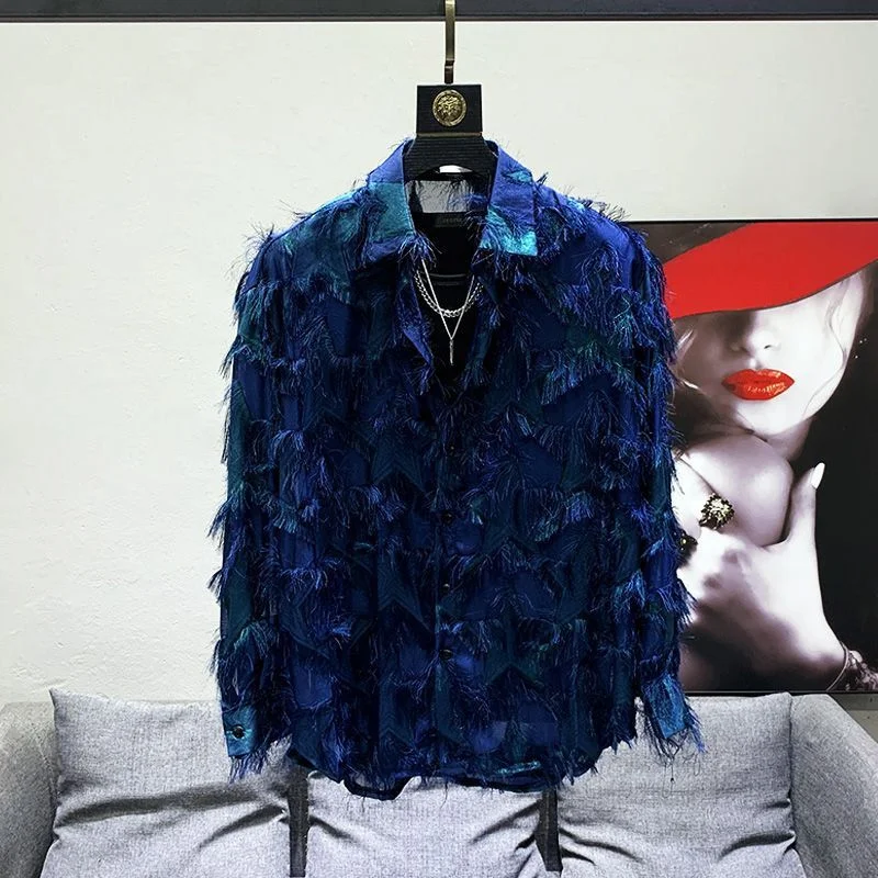 Camisa de Mujer, Nuevo Diseño de Primavera y Otoño, Camisa con Flecos de Plumas, Camisa Casual Holgada de Manga Larga para Mujer, Tendencia Minoritaria