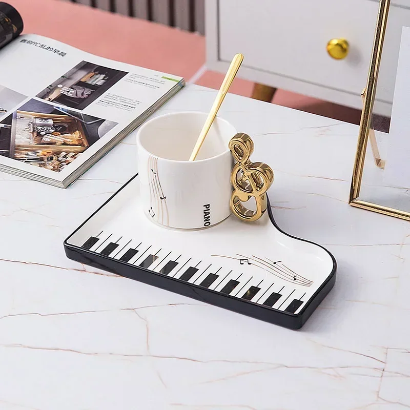 200ml Creative Piano Coffee Mugs with Plate Set Ceramic Mug Music Handle with Spoon Afternoon Tea Tableware Breakfast Milk Cup view 5