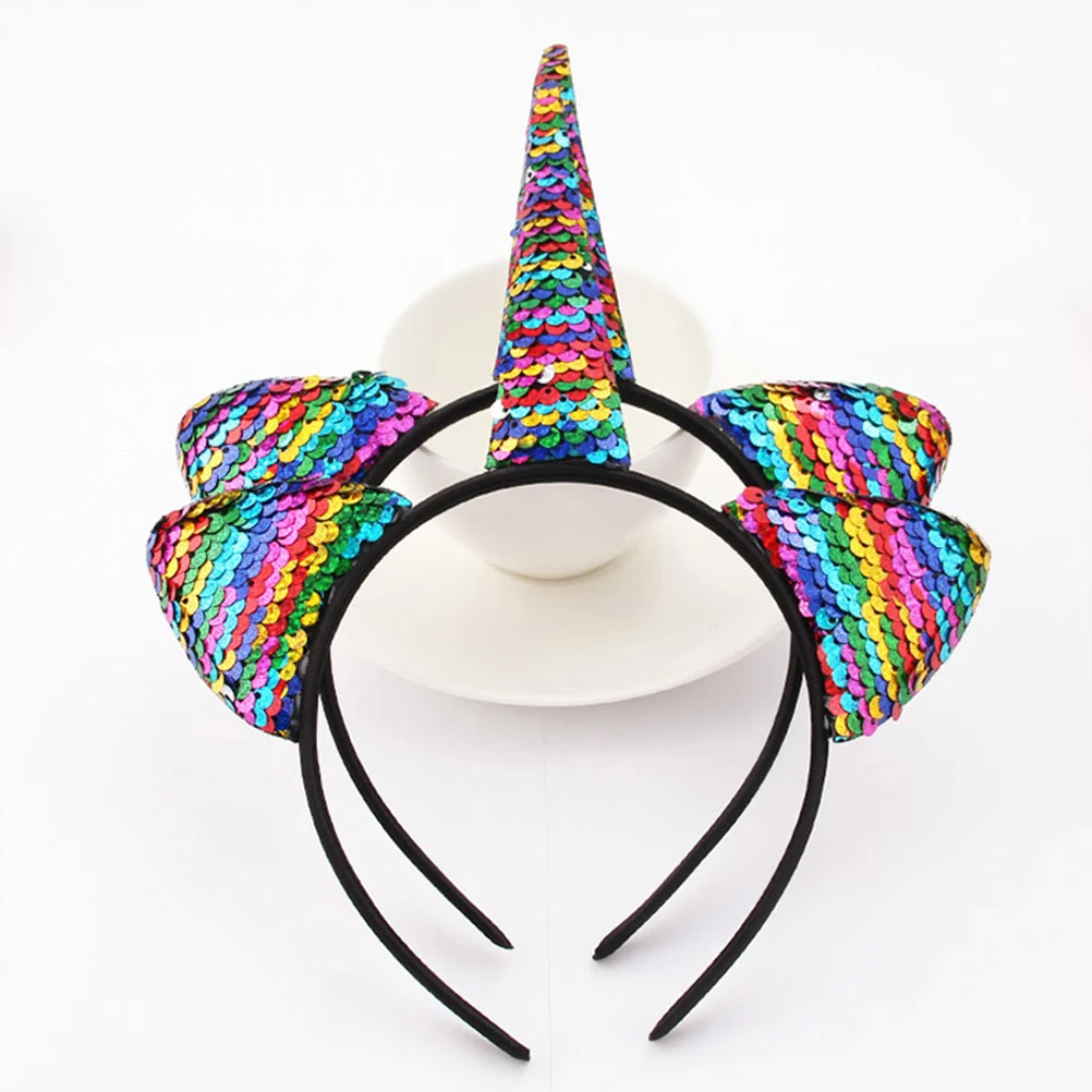 

6 pcs Unicorn Headband Sequin Sparkle Birthday Party Ears Headbands Present Girls Rainbow Headdress Comfortable Strong Design