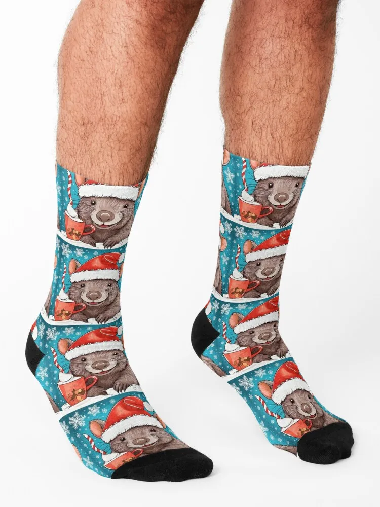 Cute Wombat Christmas with Hot Cocoa Socks luxury socks cartoon socks heated socks Men's Socks Luxury Women's