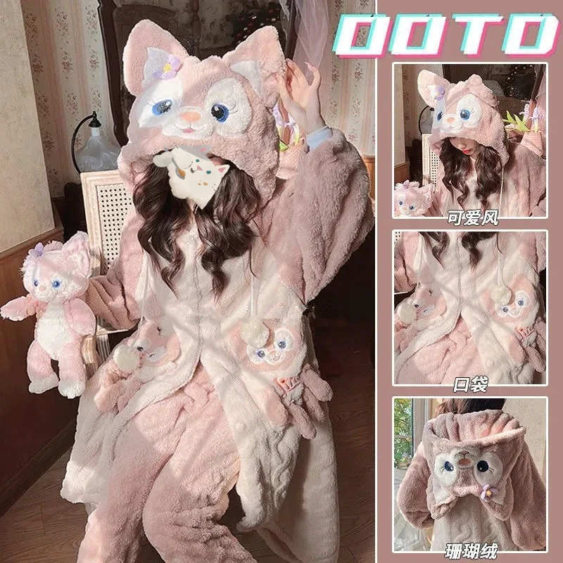 

Lina Bell Women'S Cute Hoodie Nightwear Velvet Thickened Soft Warm Autumn Winter Sleepwear Home Clothing Comfortable Relaxation