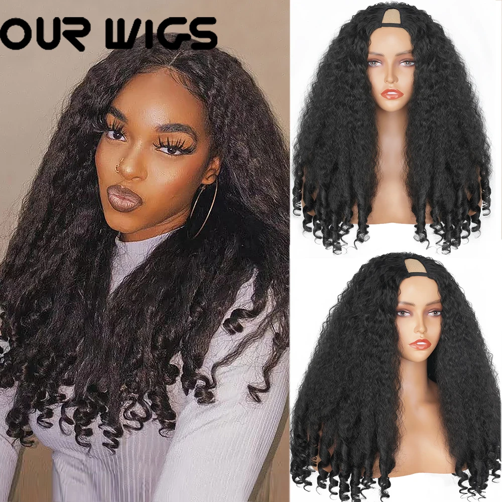 

Afro Kinky Straight V Part Wig with Bouncy Curls Synthetic 22Inch Synthetic Glueless No Leave Out Clip Yaki Wigs for Black Women