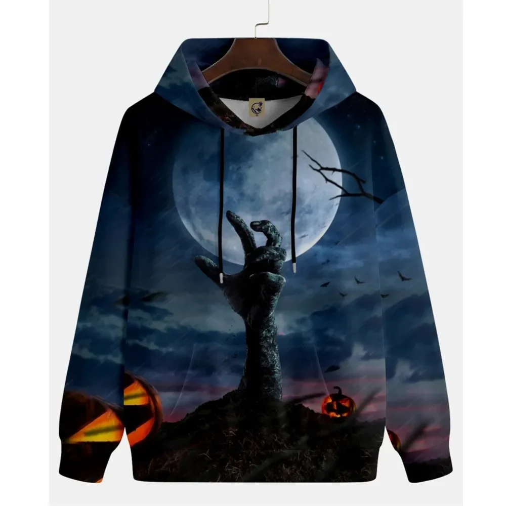 

Halloween Horror Pumpkin Print Hoodies Street Hip Hop Men's Hooded Sweater 3D Printing Digital Sweatshirts Fashion Children Coat