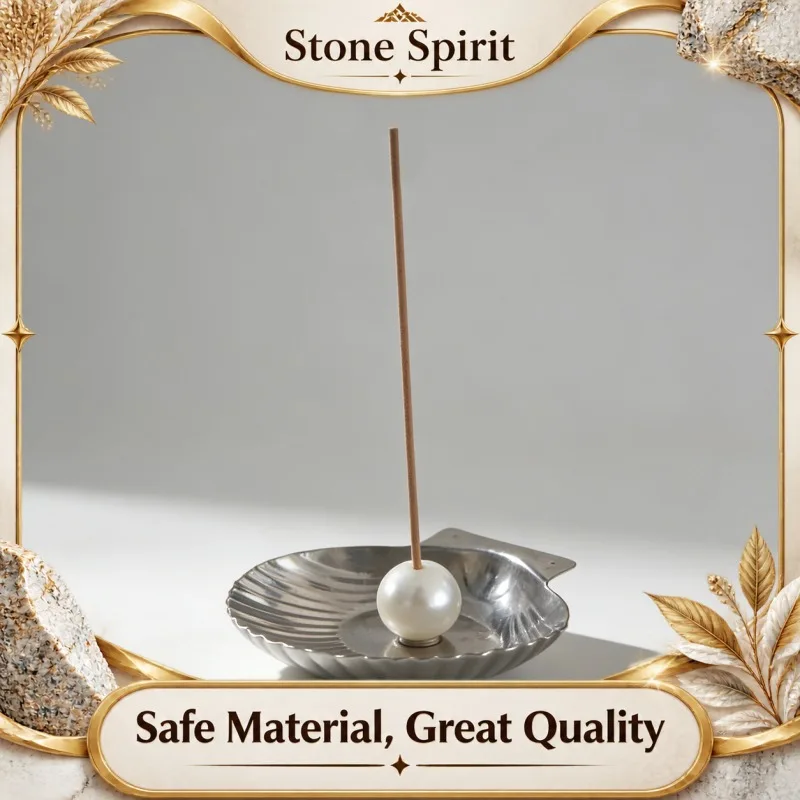 Creative Shell-Shaped Stainless Steel Incense Holder with Pearl Decor, Vintage Aromatherapy Burner Tray for Home Desktop Decor