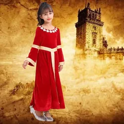 Vestido de fantasía de terciopelo rojo rosa de princesa Medieval para niños, fiesta temática histocal, Festival renacentista, disfraz de Halloween