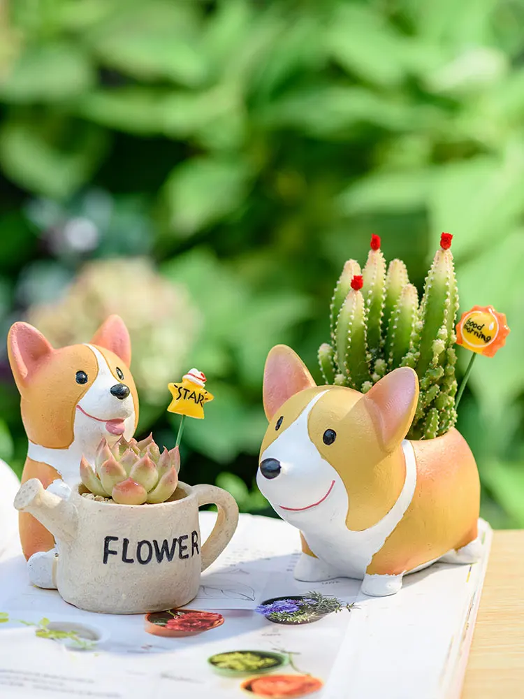 Corgi Planters for Succulents Small Flowerpot Cute Succulent Planter Bonsai Pot Pencil Holder Desk Mini Ornament - Dropshipping