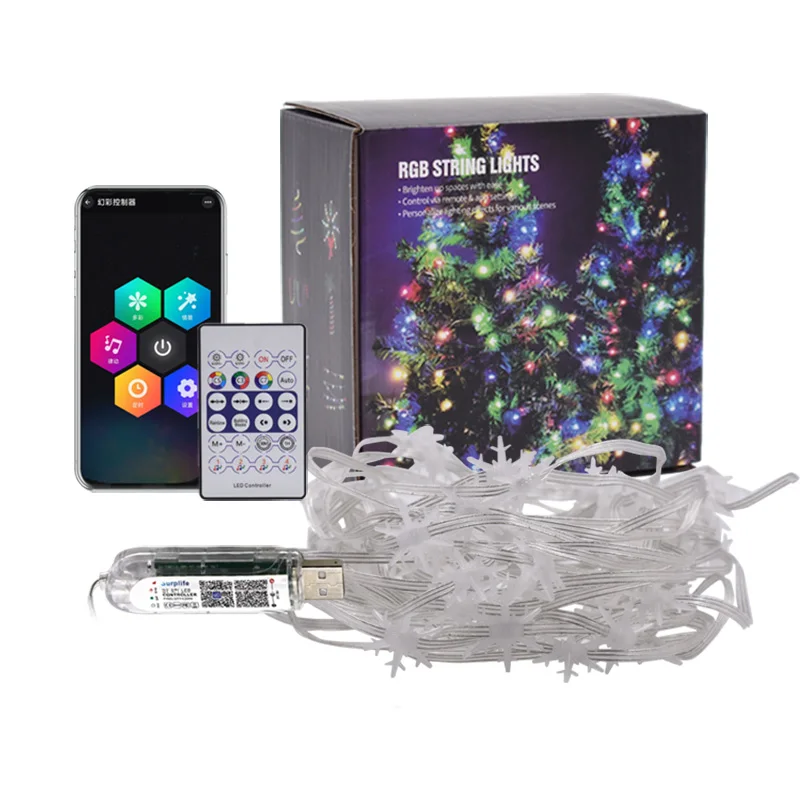 Addressable RGBIC 16.4ft 33LED Stunning String Lights App controlled IP65 Waterproof Christmas Snowflake String Lights decoratio