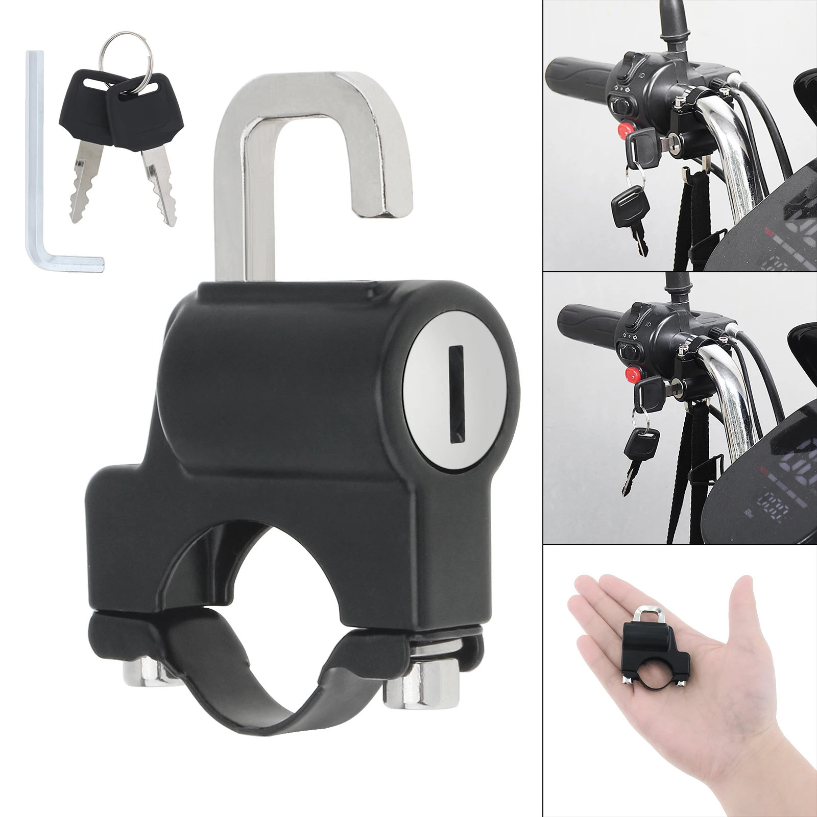 

Motorcycle Helmet Lock Security Aluminum Alloy Padlock for 0.9-1.1in 22-26mm Handlebar Universal Helmet Locks Security Motorbike