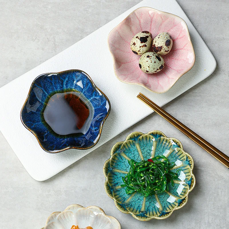 Ceramic Taste Dish Flower Shape Porcelain Nut Saucer Small Plate Mini Soy Sauce Seasoning Tableware Household Kitchen Supplies