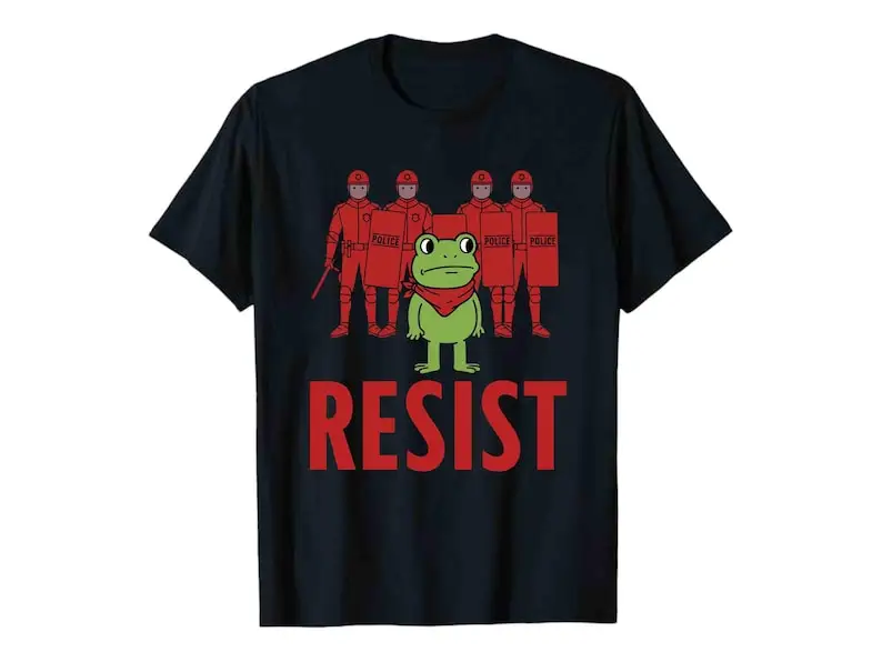 Portland 2025 Resist Frog for Men Women Protest Anti ICE Activist Political Shirt Letters Cartoons Printed T-shirt Tops Adult