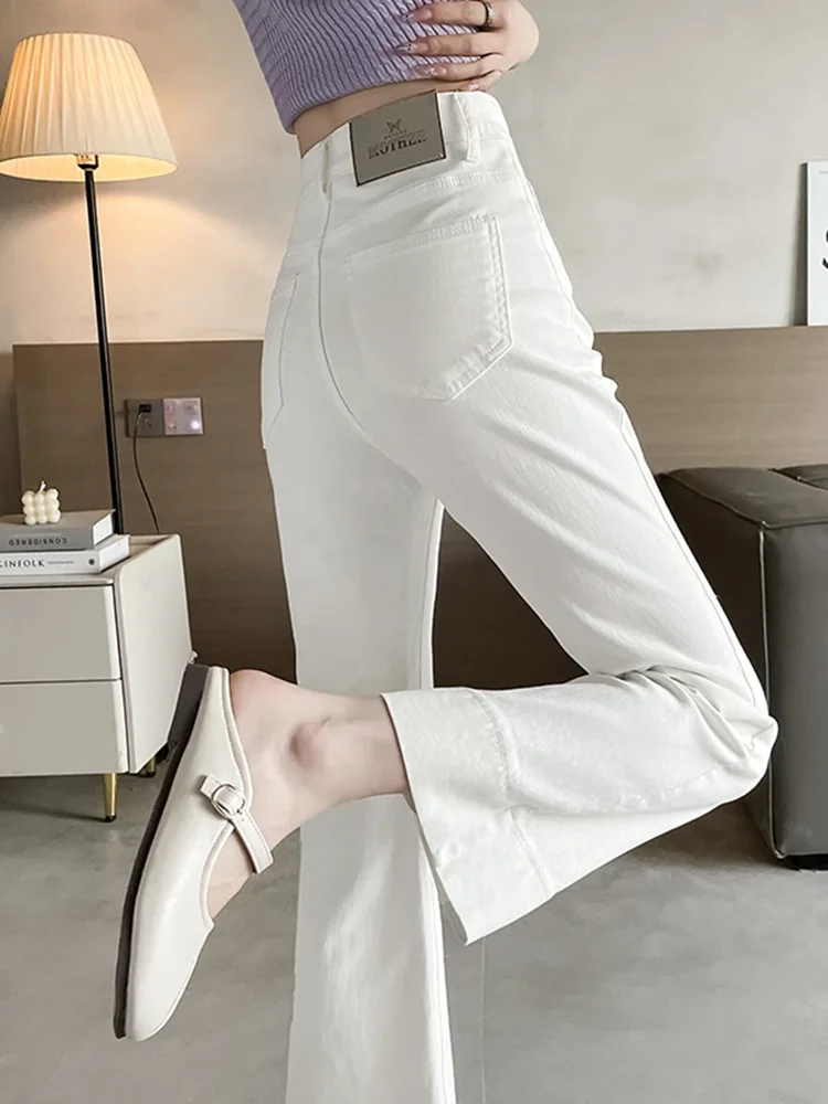 春秋ピンクヴィンテージフレアジーンズ女性カジュアルハイウエストストリートワイドレッグデニムパンツ韓国ファッションスキニー Vaqueros 新しい