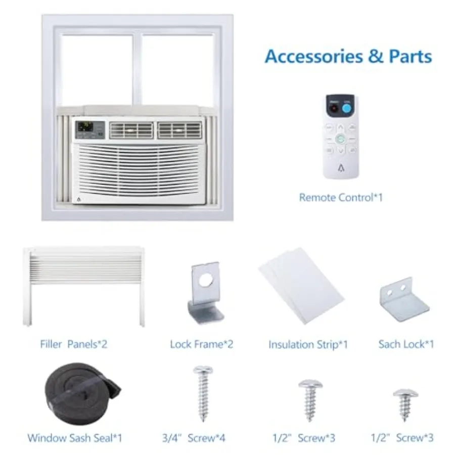 مكيف هواء نافذة 8000 وحدة حرارية بريطانية مع واي فاي يصل إلى 650 قدم مربع. جهاز التحكم عن بعد الذكي لتبريد الغرفة والتحكم في التطبيقات تكنو التبخر الذاتي