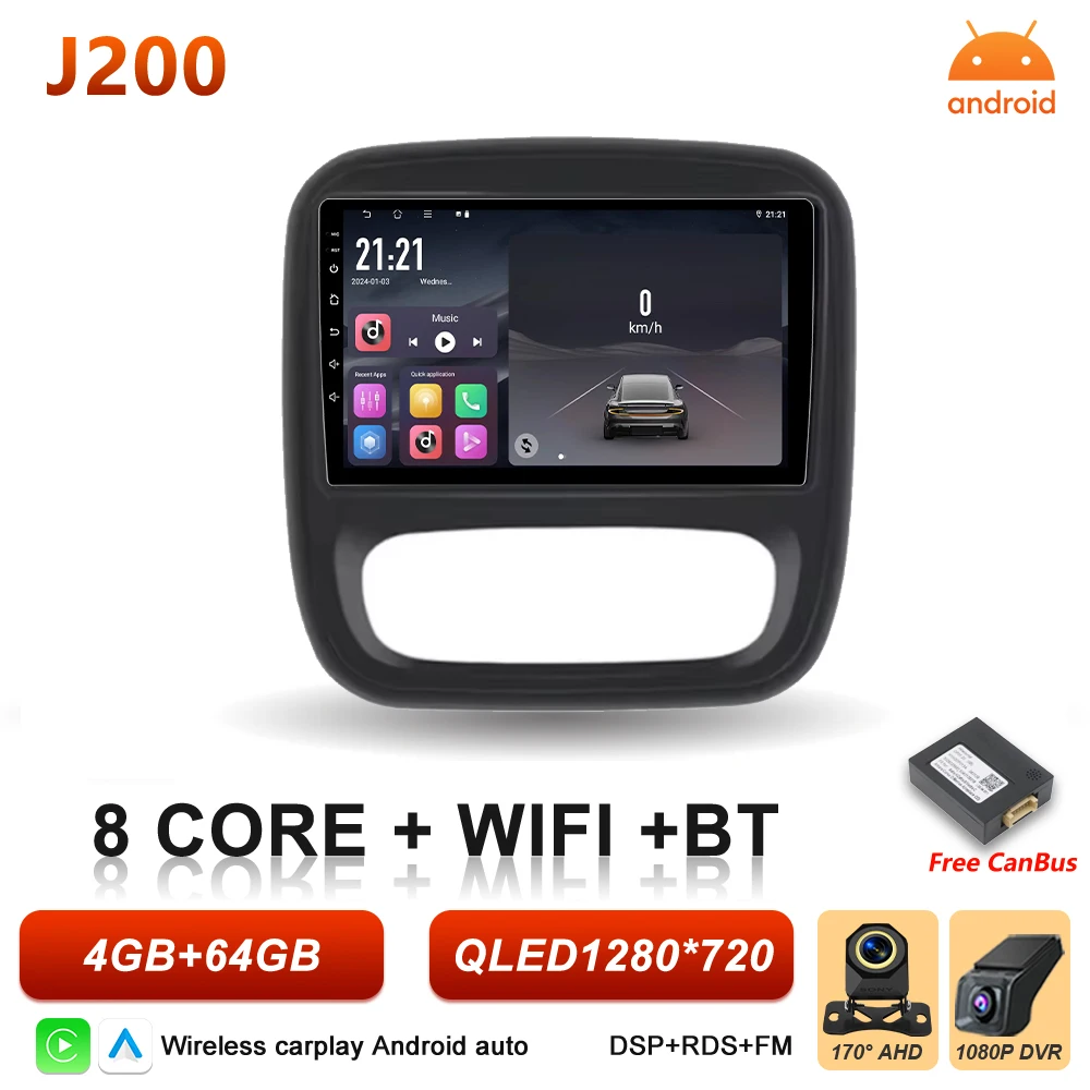 Auto radio Android 16 Carplay voor Renault Trafic 3 Opel Vivaro B 2014 2015 2016 2017 2018 - 2021 Multimedia speler stereo GPS BT
