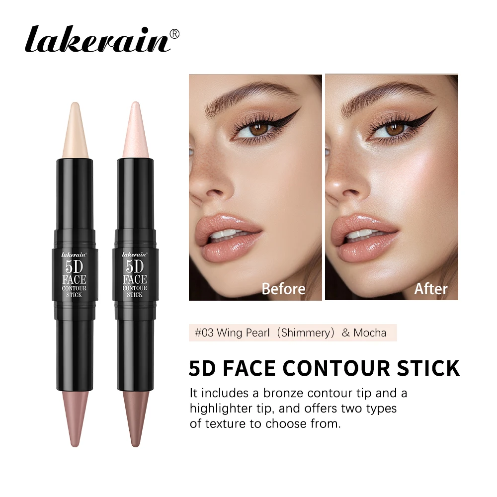 Lakerain Face Contour Stick Pen Dual-Ended Scherp Ontwerp Langdurige Waterdichte Transpiratie Contour Markeerstift Cosmetische