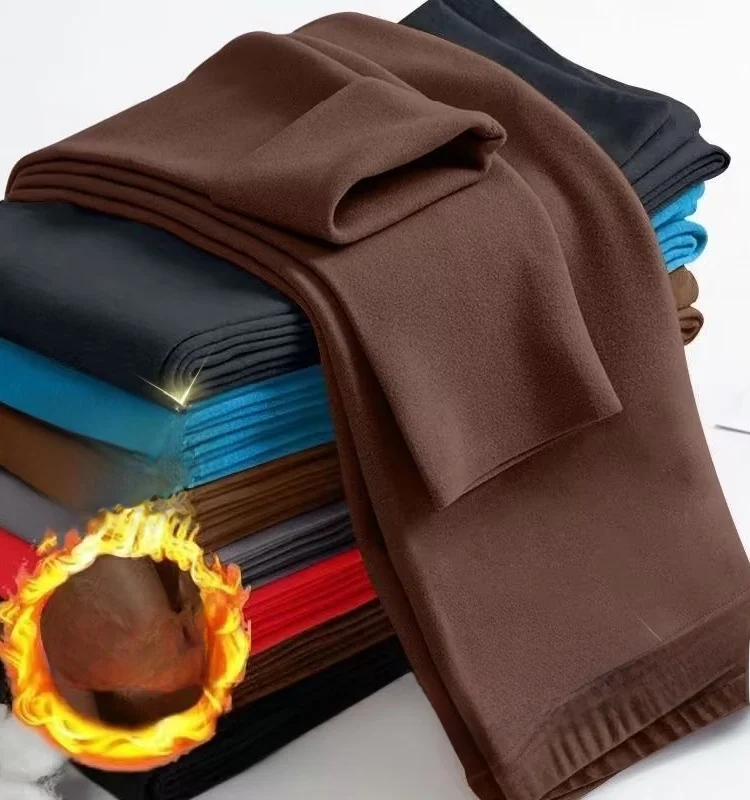 

Men's Double-Sided Fleece Thermal Pants Elastic Waist Thickened Winter Warm Trousers Seamless Inner Liner Home Clothes