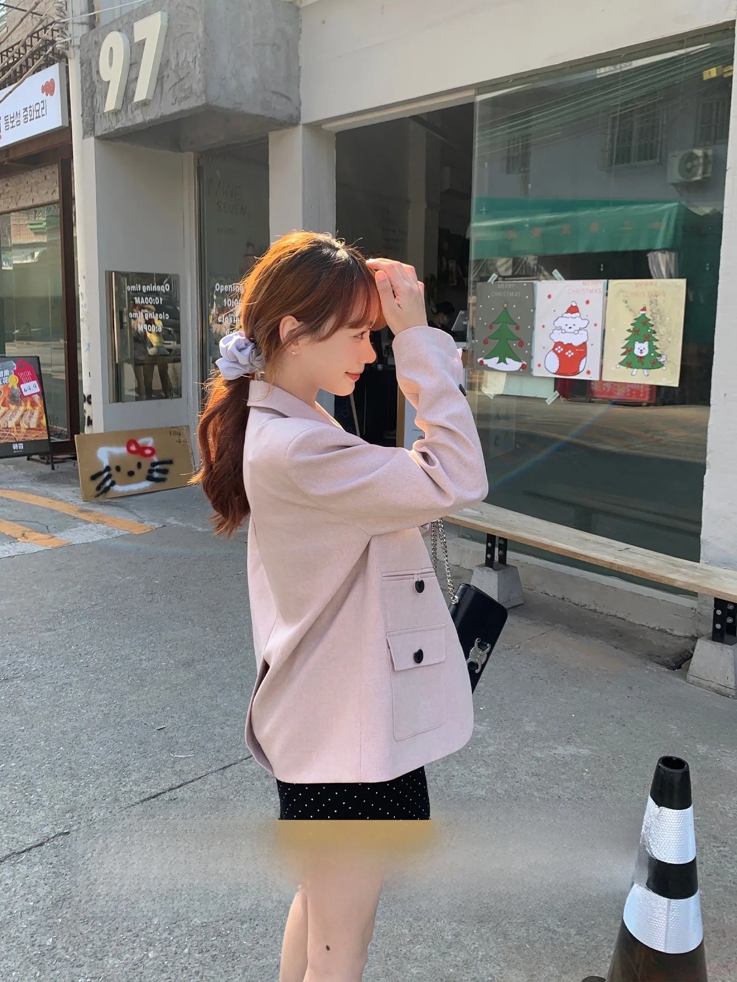 

Pink Long Sve Women's Suit Jaet Faionable Commute Sle Loose Fit Polyester Fabric Single Button Closure Pure Color