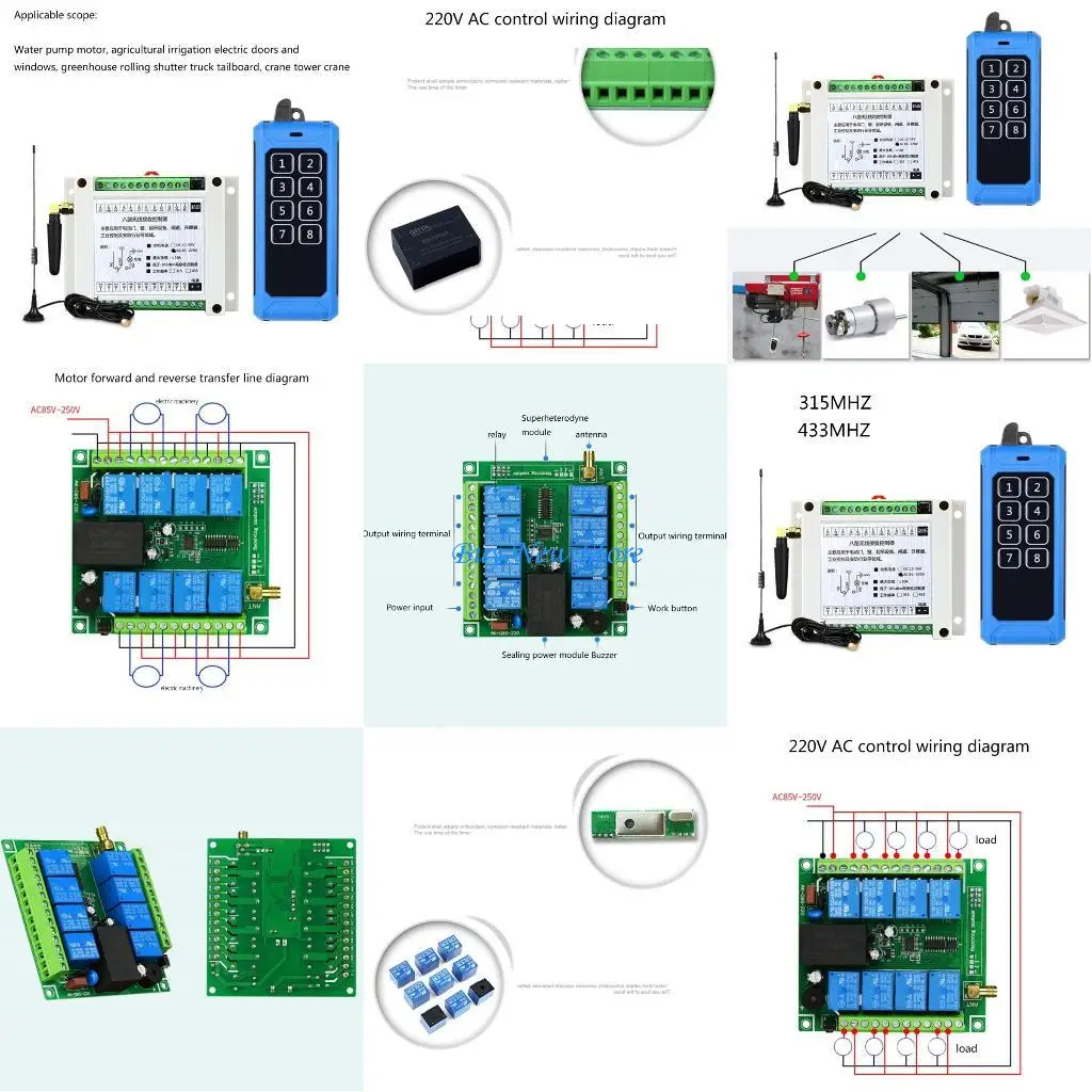

20CE 315Mhz/RF433Mhz Wireless Remote Control Switch 5V-260V 8CH Receiver