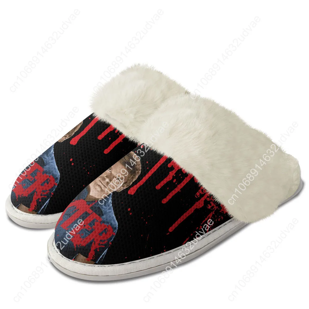 

Dexter Plush Slippers Keep Warm Shoes TV Show Morgan Mens Womens Home Cotton Bedroom Customized Thermal Lightweight Slipper DIY