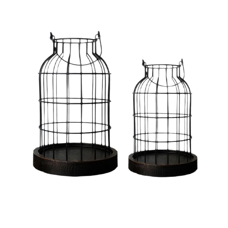 

Vintage wrought iron candlestick ornament hollow grid dining room decoration candle cage living room ornament farmhouse lantern