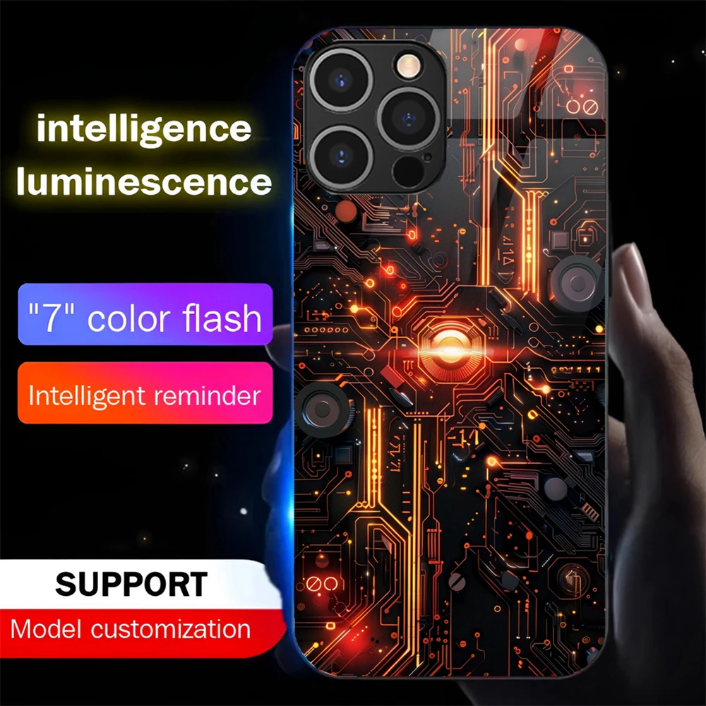 

Mechanical Internal Led Light Phone Case Call Flash Glitter Cover For iPhone 16 E 15 14 13 12 11 Pro Max XR XS Plus 7 8 SE2020