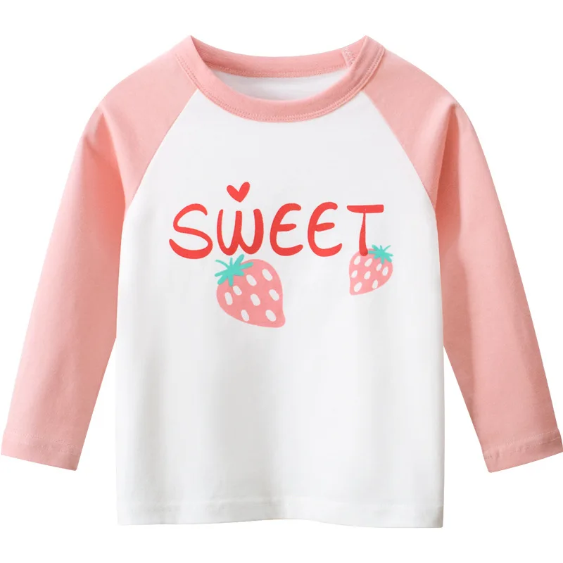 Autumn New Arrivals Girls T-Shirt Top Round Neck Long Sleeve Kids Base Shirt Baby Clothes Cute Strawberry Pattern Spring Autumn